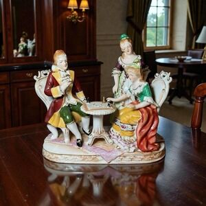 Vintage German Figurine Japan Porcelain People Playing Games Large